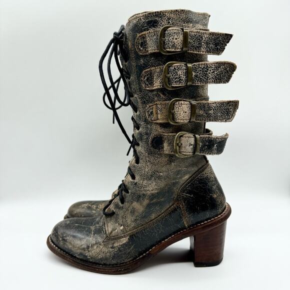 Bed Stu Fiona Cobbler Series Buckled Heeled Moto Boot In Pewter Black Size 6 - Picture 9 of 15